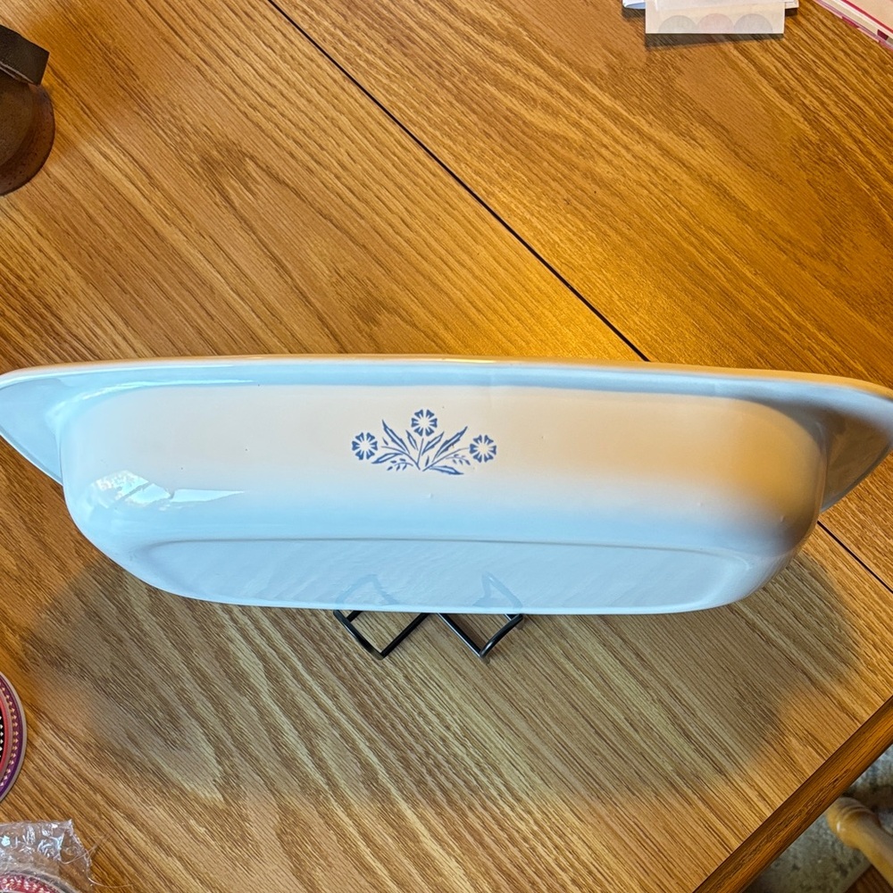 Corningware White Baking Dish with Blue Floral Pattern